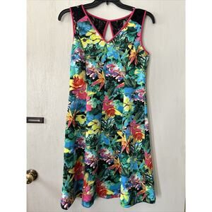 SPENSE Dress Large 12 Black Floral Career Stretch A Line Washable NWT Beach Pink